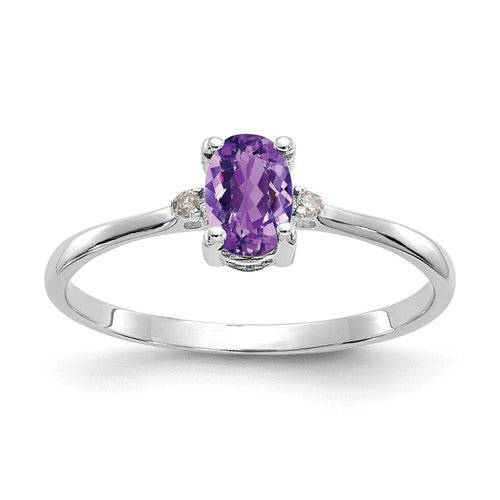 10k White Gold Polished Genuine Diamond & Amethyst Birthstone Ring