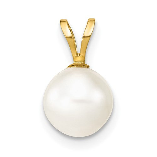 10K 7-8mm White Round Freshwater Cultured Pearl Pendant