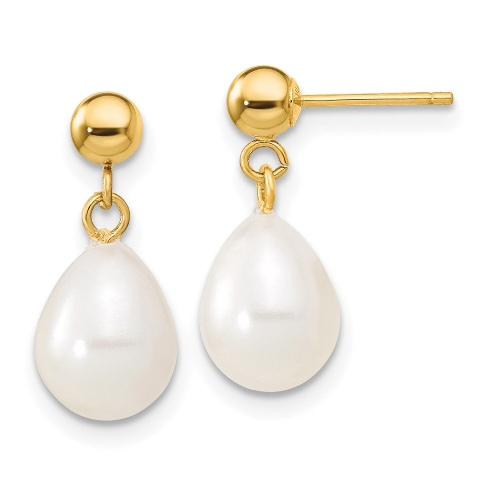 10k 7-8mm White FW Cultured Pearl Necklace and Bead Post Earring Set