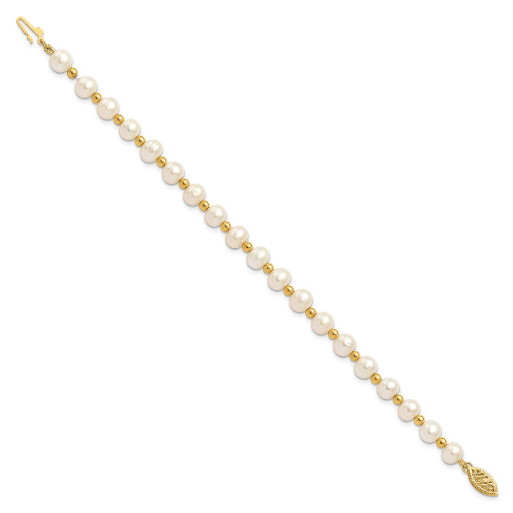 10K 6-7mm White Near Round FW Cultured Pearl Bead Bracelet