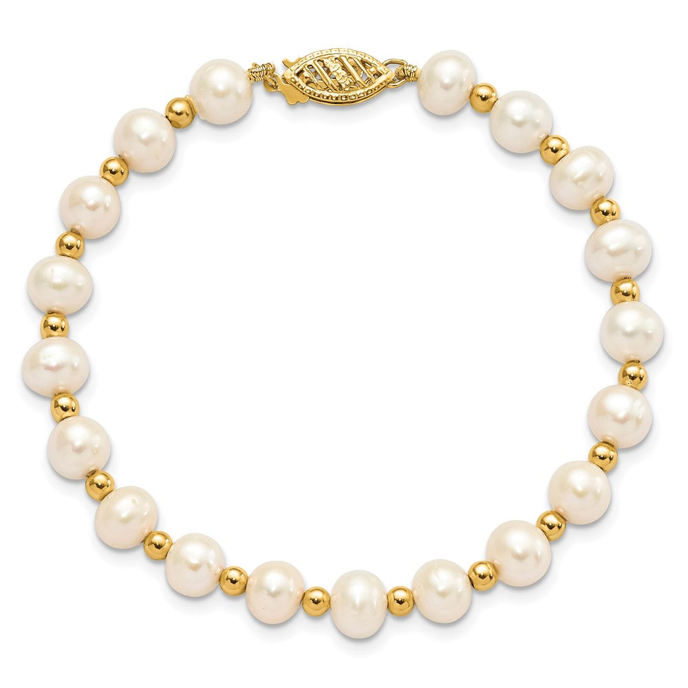 10K 6-7mm White Near Round FW Cultured Pearl Bead Bracelet