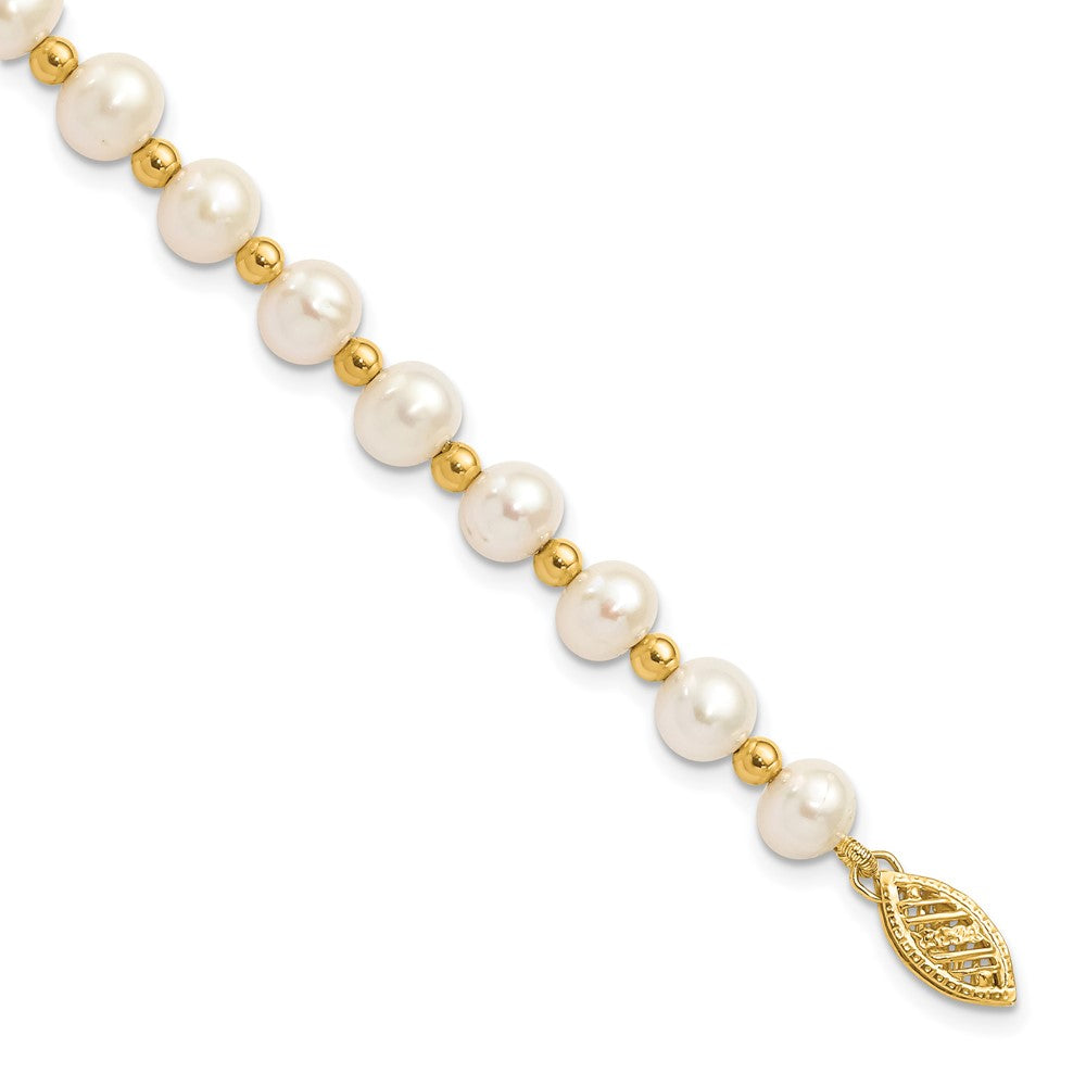 10K 6-7mm White Near Round FW Cultured Pearl Bead Bracelet