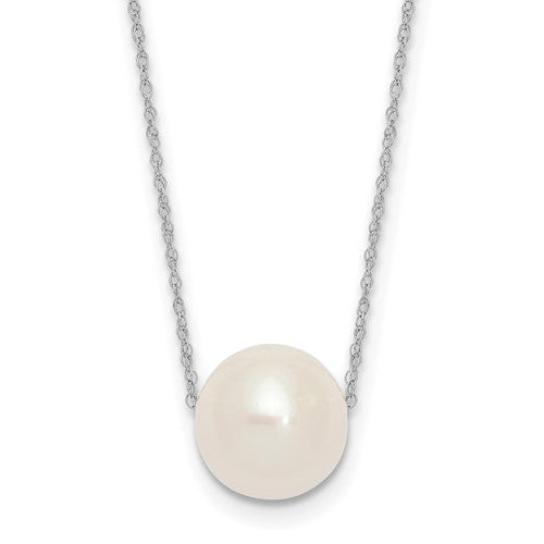 10k White Gold 10-11mm Round White FWC Pearl Rope Necklace
