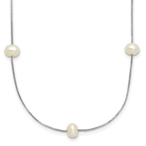 10K White Gold 5-6mm Round White FWC Pearl 9-Station Necklace