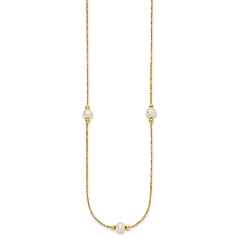 10k Polished 8-9mm Semi-Round FWC Pearl 3 Station 18in Necklace