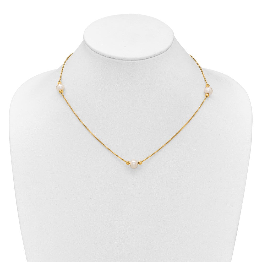 10k Polished 8-9mm Semi-Round FWC Pearl 3 Station 18in Necklace