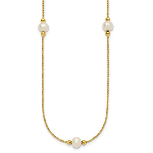 10k Polished 8-9mm Semi-Round FWC Pearl 3 Station 18in Necklace