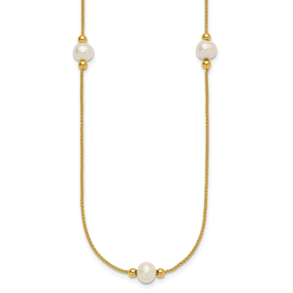 10k Polished 8-9mm Semi-Round FWC Pearl 3 Station 18in Necklace