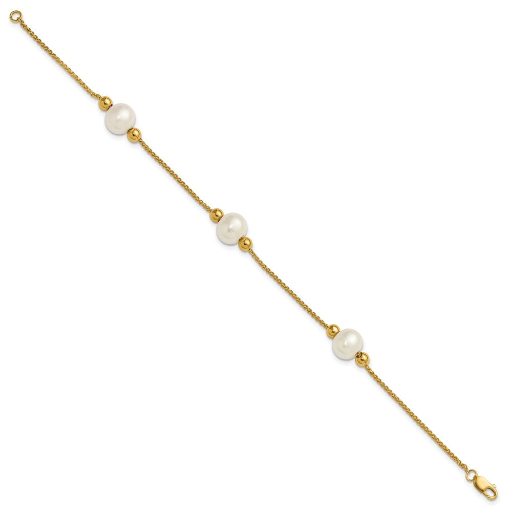 10k Polished 8-9mm Semi-Round FWC Pearl 3 Station 7.5in Bracelet
