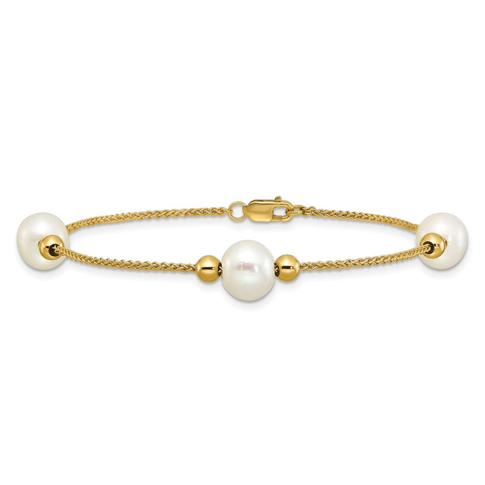 10k Polished 8-9mm Semi-Round FWC Pearl 3 Station 7.5in Bracelet