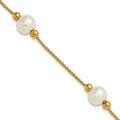10k Polished 8-9mm Semi-Round FWC Pearl 3 Station 7.5in Bracelet