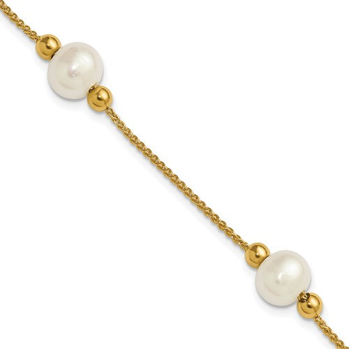 10k Polished 8-9mm Semi-Round FWC Pearl 3 Station 7.5in Bracelet