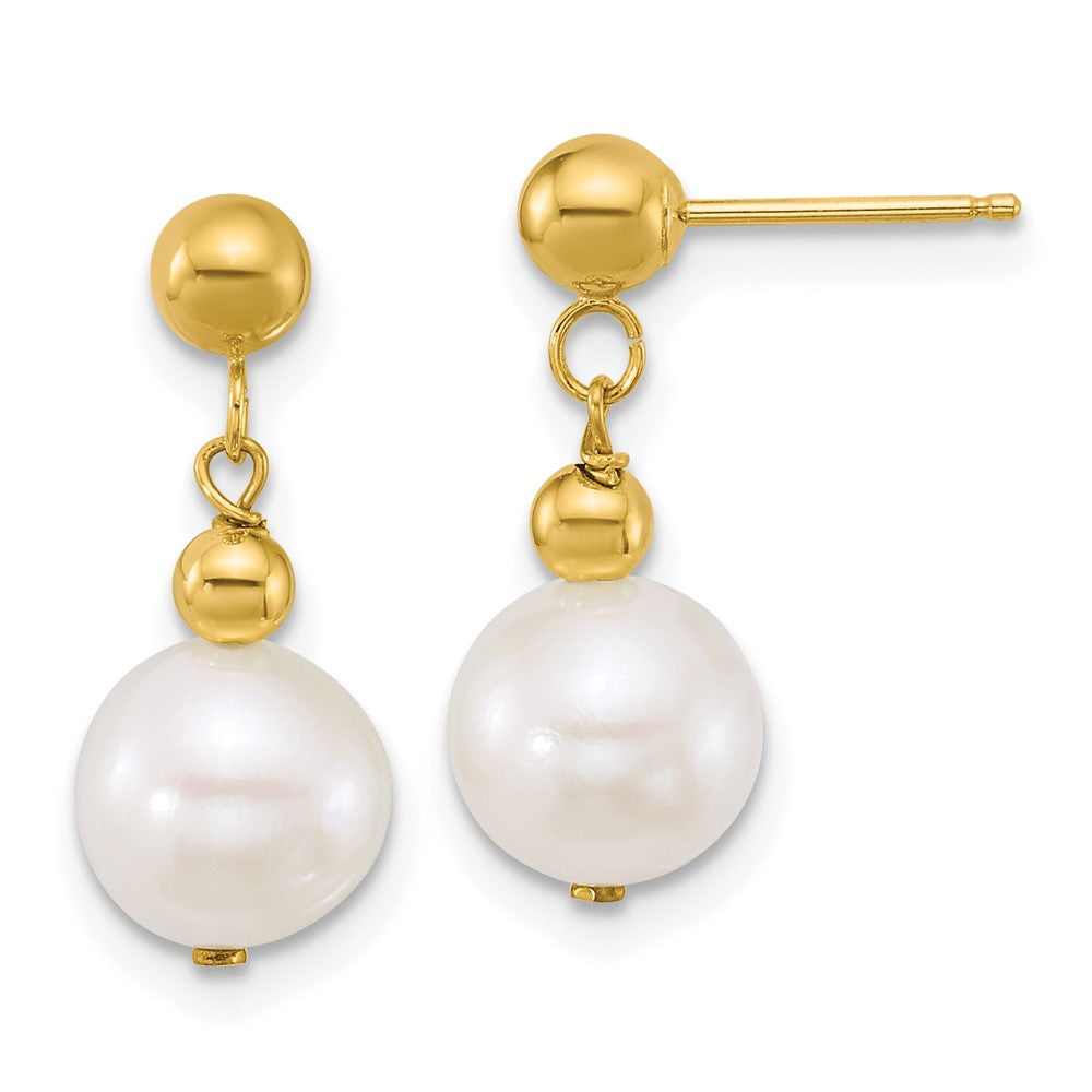 10k Polished 7-8mm Semi-Round FWC Pearl Post Dangle Earrings
