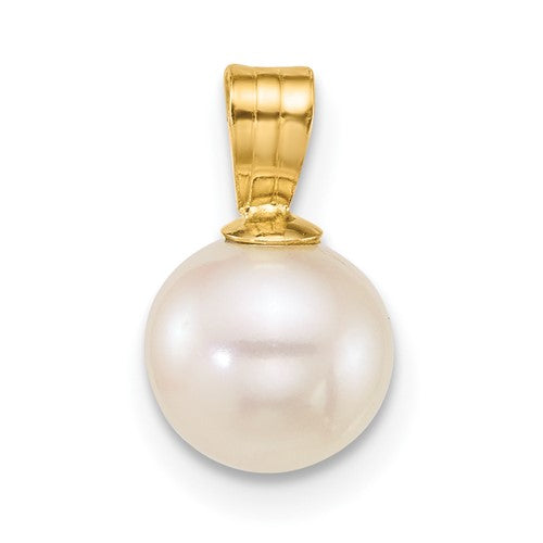 10k 7-8mm Round White Freshwater Cultured Pearl Pendant