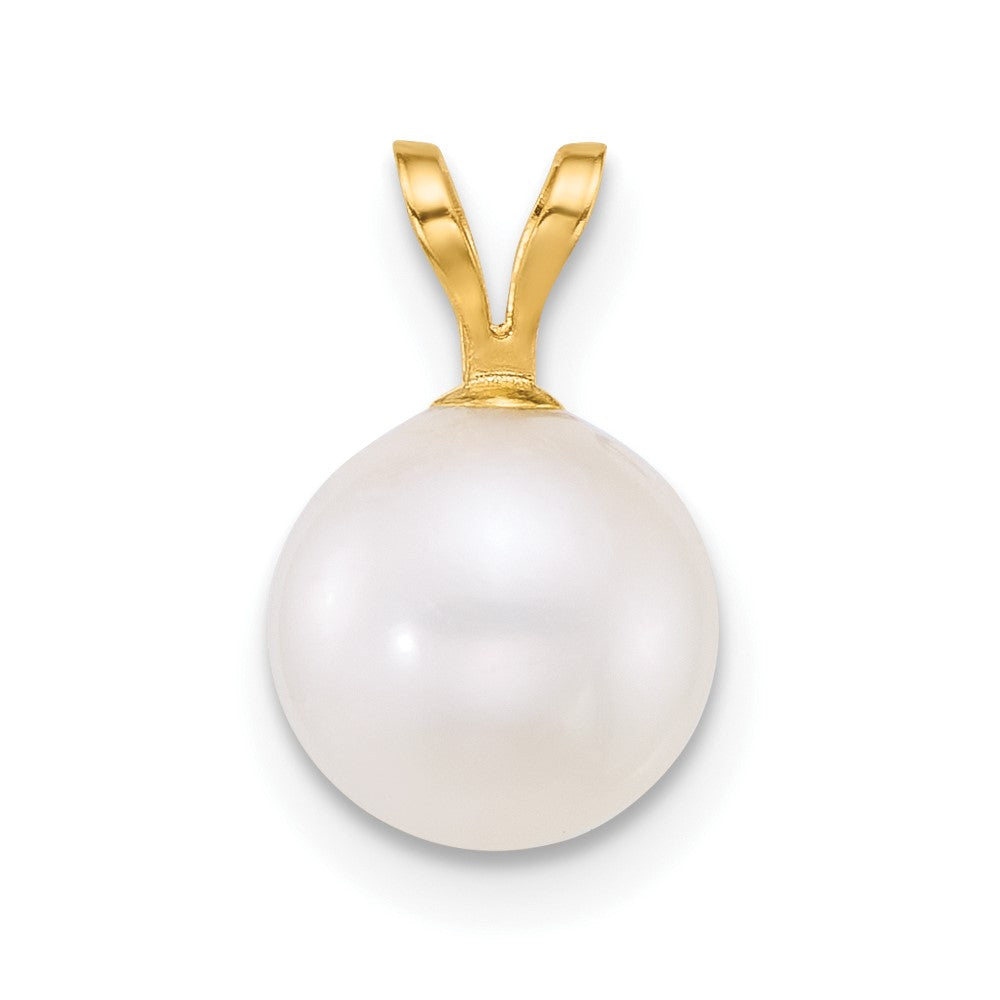 10k 8-9mm Round White Freshwater Cultured Pearl Pendant