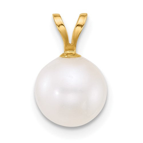 10k 8-9mm Round White Freshwater Cultured Pearl Pendant