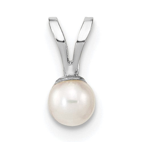 10k WG 3-4mm Round White Freshwater Cultured Pearl Pendant