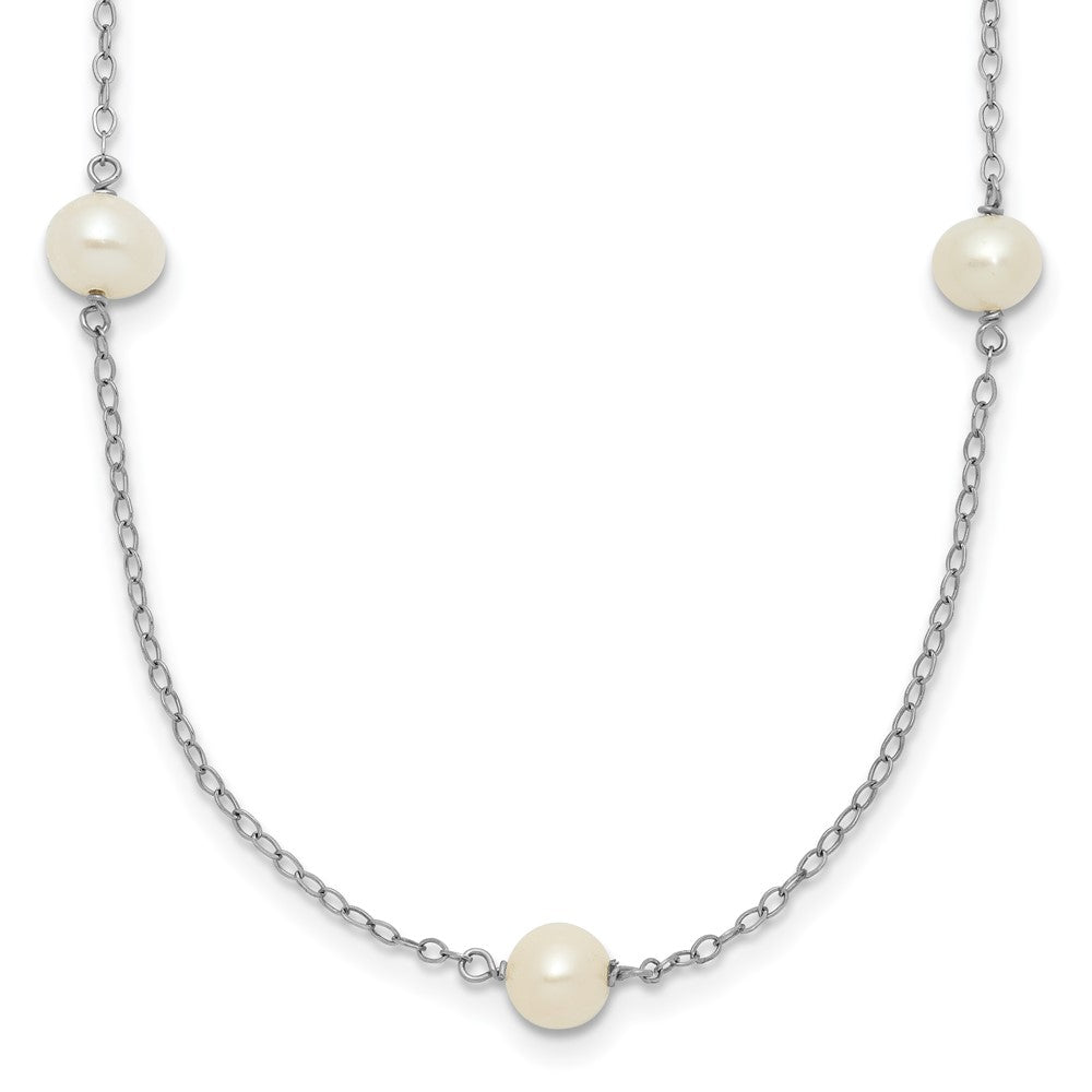 10K White Gold 5-6mm Round White FWC Pearl 7 Station Necklace