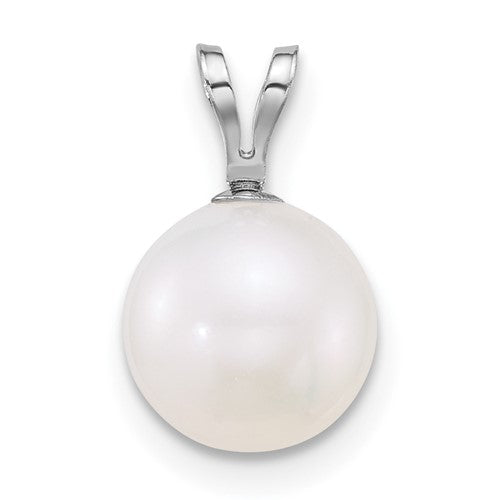 10k WG 8-9mm Round White Freshwater Cultured Pearl Pendant
