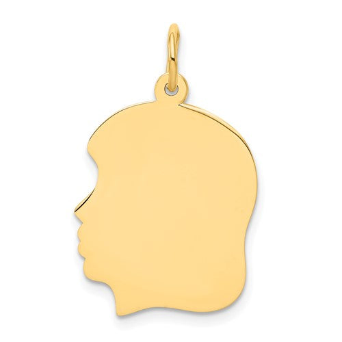 10K Plain Medium .018 Gauge Facing Left Engravable Girl Head Charm