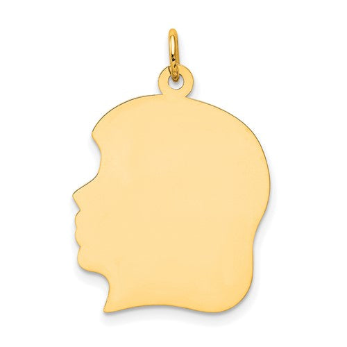 10K Plain Large .013 Gauge Facing Left Engravable Girl Head Charm