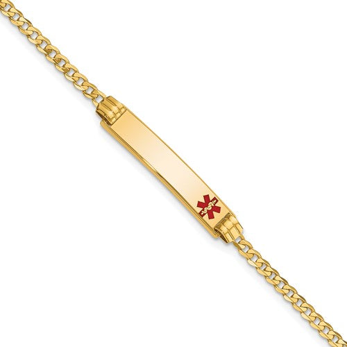 10k Medical Red Enamel Curb Link ID Bracelet