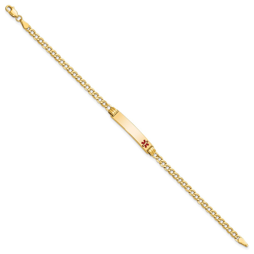 10k Semi-Solid Medical Red Enamel Cuban Link ID Bracelet