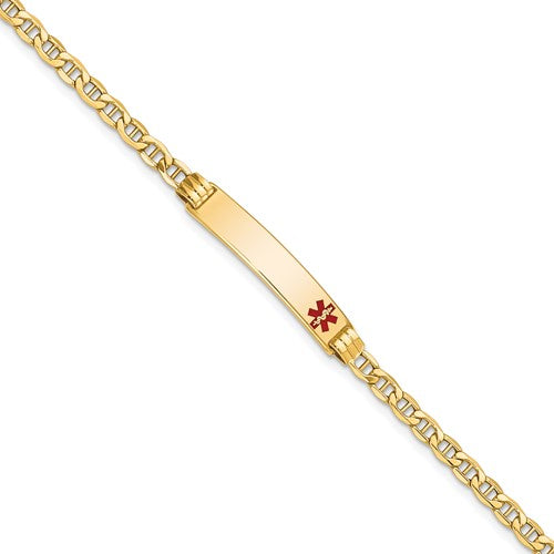 10k Semi-Solid Medical Red Enamel Anchor Link ID Bracelet