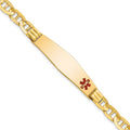 10k Medical Soft Diamond Shape Red Enamel Anchor Link ID Bracelet