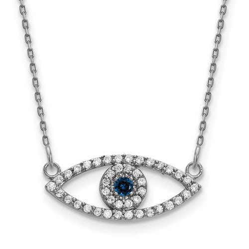 10k White Gold Small Necklace Diamond and Sapphire Evil Eye