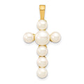 10K 4-6mm White Button Freshwater Cultured Pearl Cross Pendant