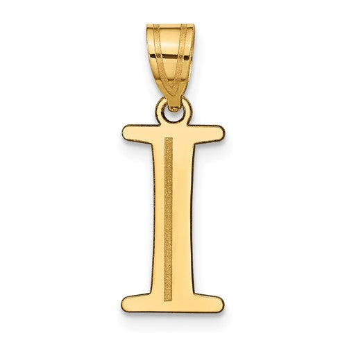 10K Polished Etched Letter I Initial Pendant