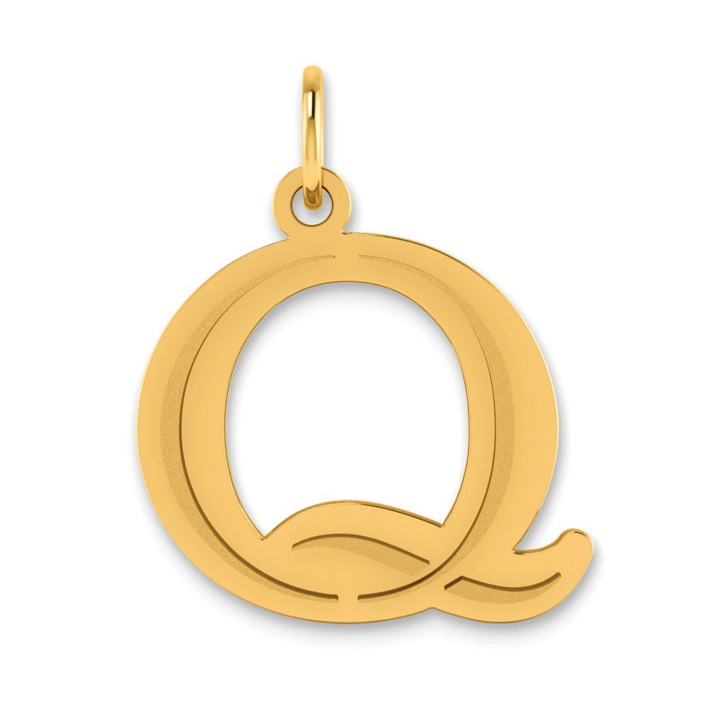 10K Polished Etched Letter Q Initial Pendant