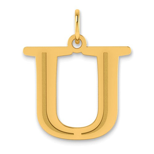 10K Polished Etched Letter U Initial Pendant