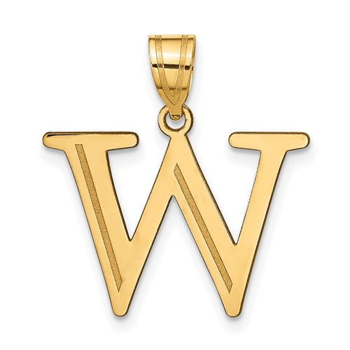 10K Polished Etched Letter W Initial Pendant