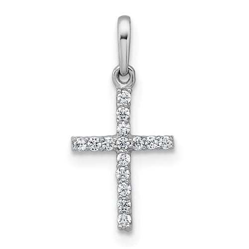 10k White Gold Polished CZ Cross Pendant