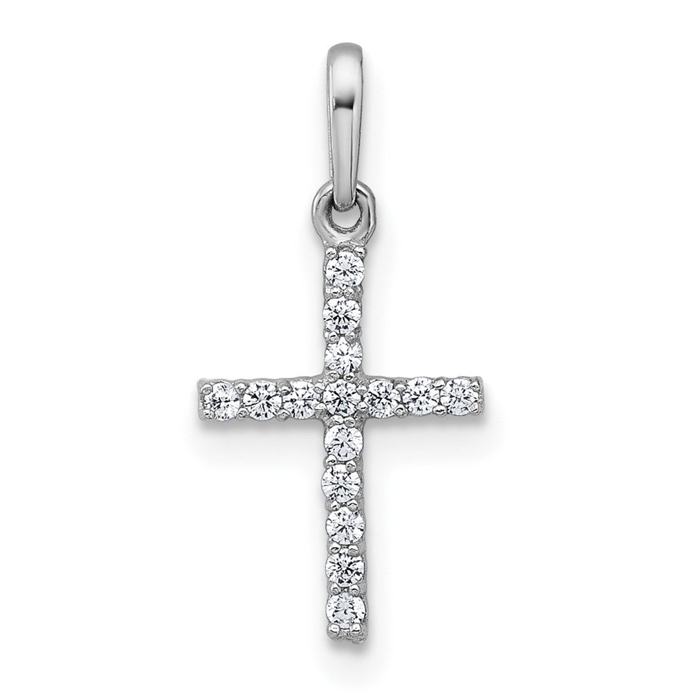10k White Gold Polished CZ Cross Pendant