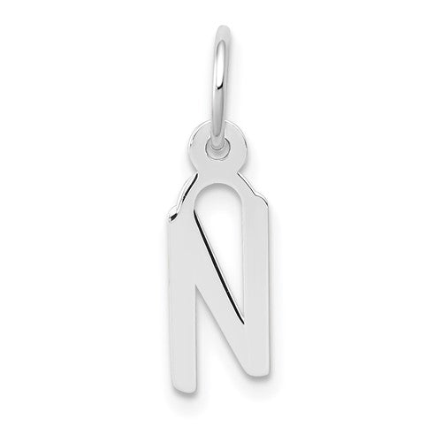 10k White Gold Small Slanted Block Initial N Charm