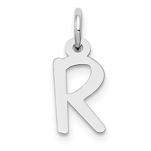 10k White Gold Small Slanted Block Initial R Charm