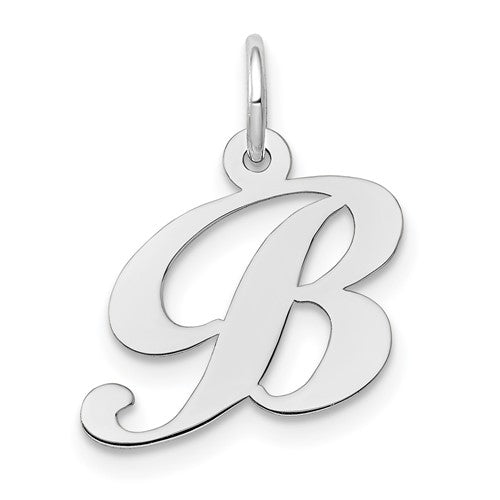 10k White Gold Medium Fancy Script Initial B Charm