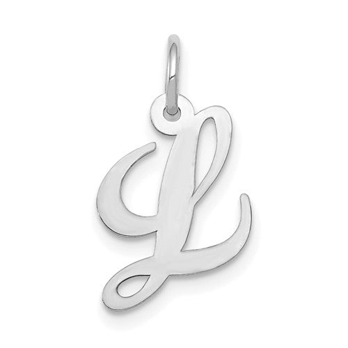 10k White Gold Medium Fancy Script Initial L Charm