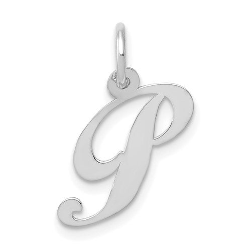 10k White Gold Medium Fancy Script Initial P Charm
