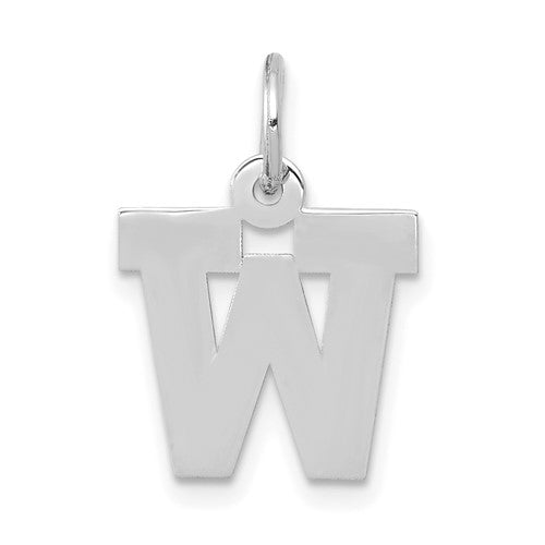 10k White Gold Small Block Initial W Charm