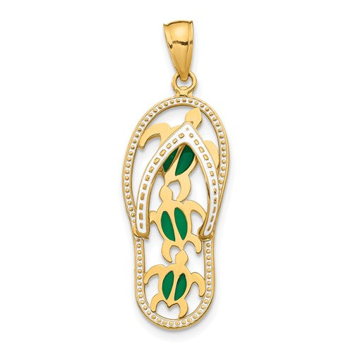 10K Enamel Cut-out Flip Flop w/ Sea Turtles Pendant