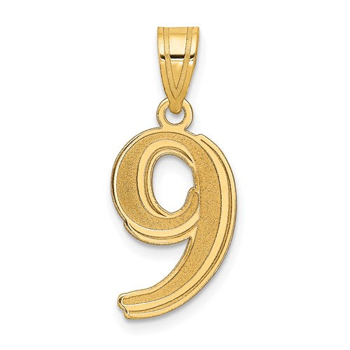14k Polished Etched Number 9 Pendant