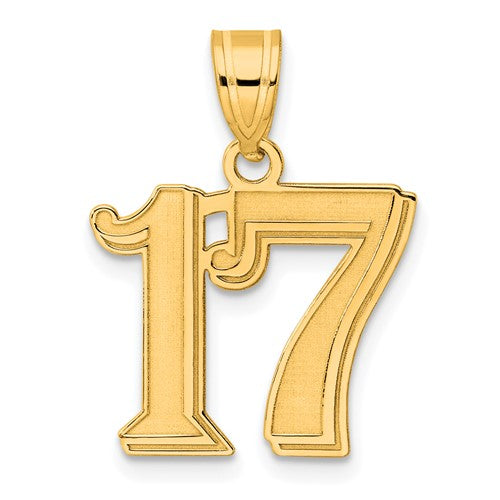 14k Polished Etched Number 17 Pendant