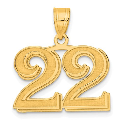 14k Polished Etched Number 22 Pendant