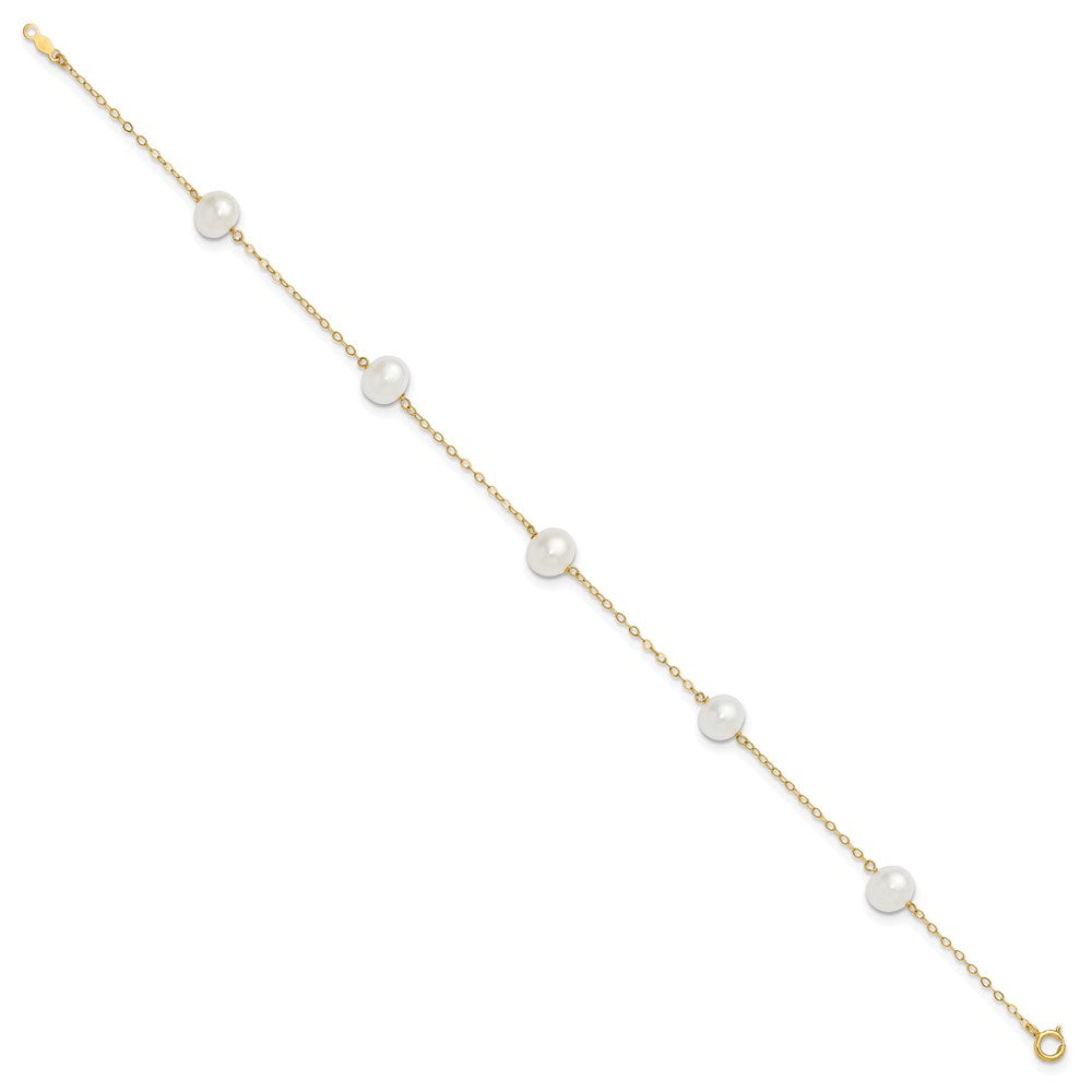 10k 7-8mm White Near Round FW Cultured Pearl 5-station 10in Anklet