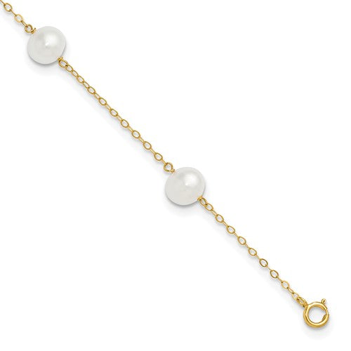 10k 7-8mm White Near Round FW Cultured Pearl 5-station 10in Anklet