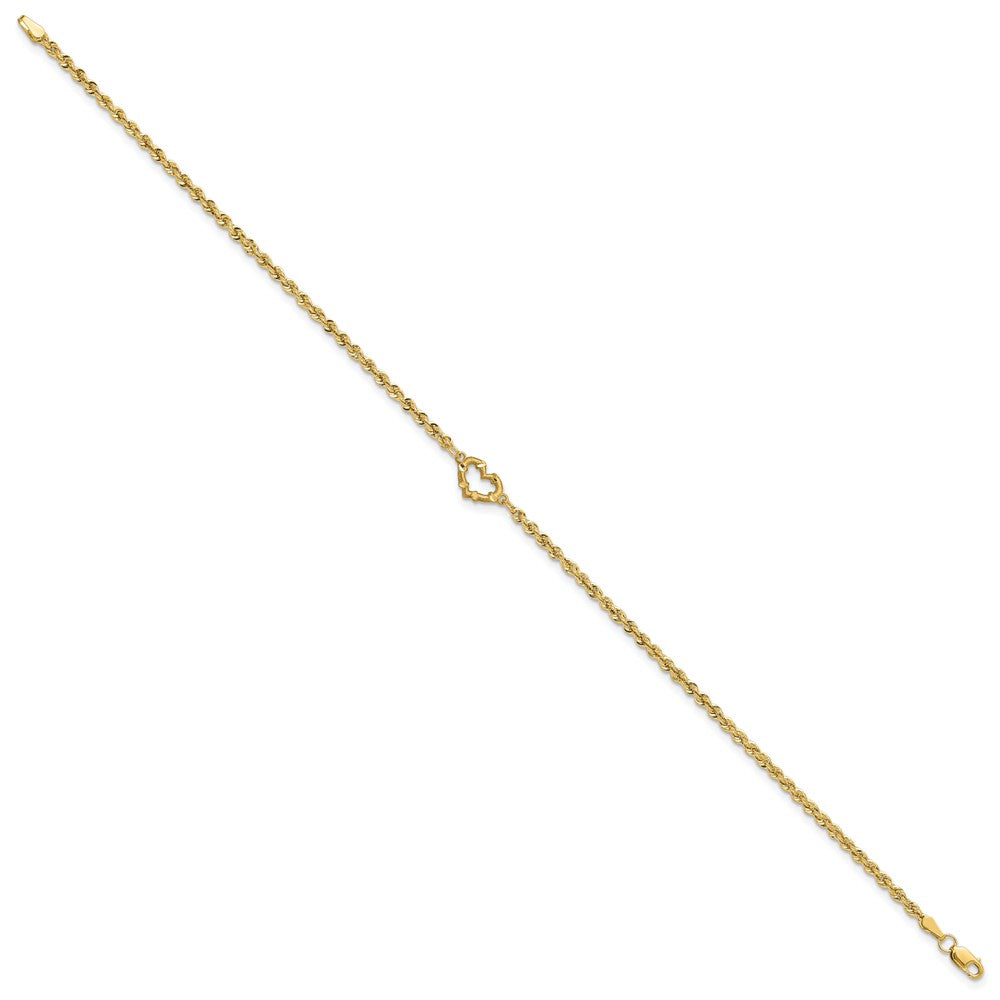 14k Diamond-cut Open Heart Rope 9inch Anklet